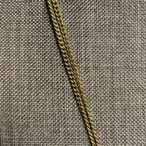 Swirl Round Pendant Necklace 18 In Red Enamel Rhinestone Gold Double Chain Retro - Picture 3 of 6